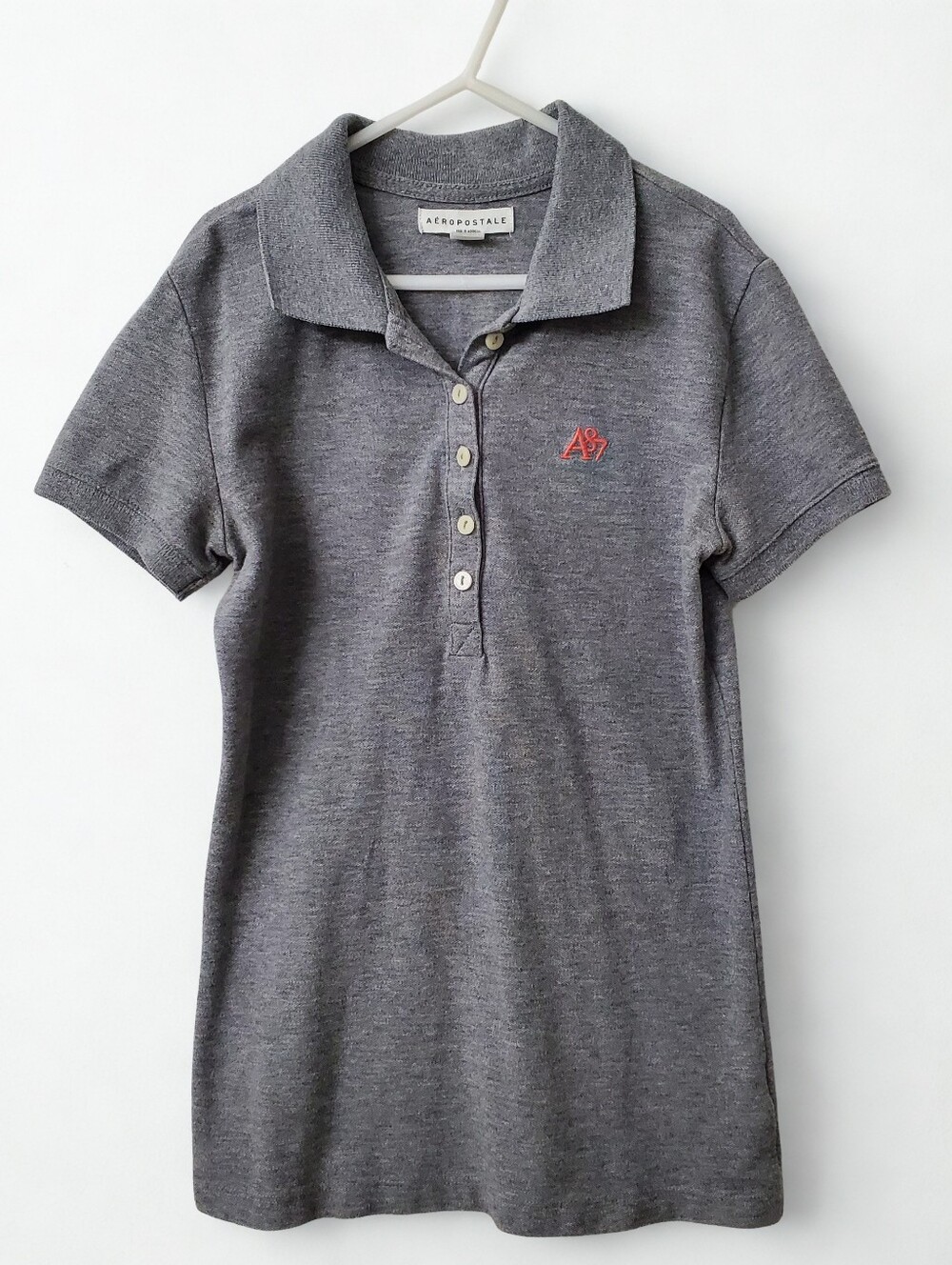 Aeropostale Girl's Gray Short-Sleeve Uniform Polo with Coral A87 Logo Size XS